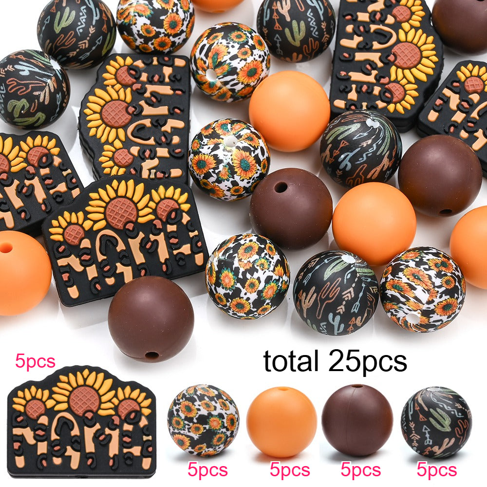 25/30pcs Mother's Day Sunflower Silicone Bead Set