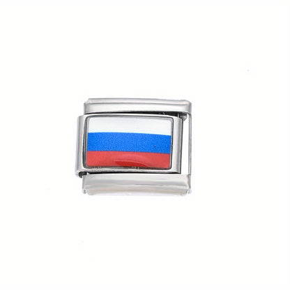 1pc 9x10mm Stainless Steel World Flag Module Charm Bead