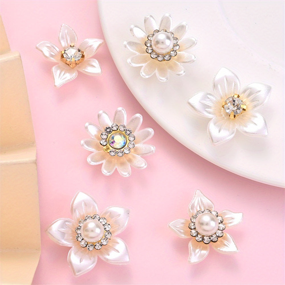 White Flower Rhinestone Flatback Beads