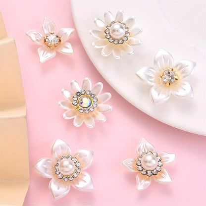 White Flower Rhinestone Flatback Beads