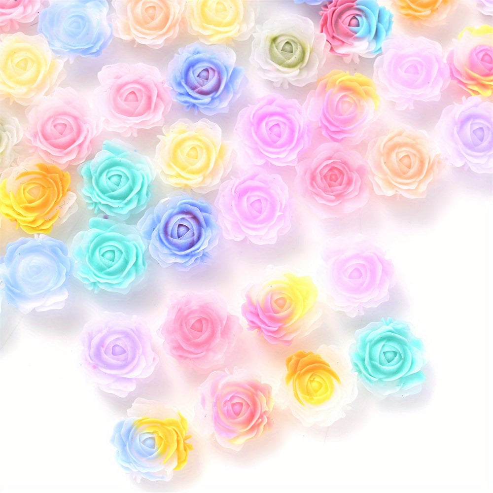 50pcs Luminous Resin Sculpted Rose Flower Beads