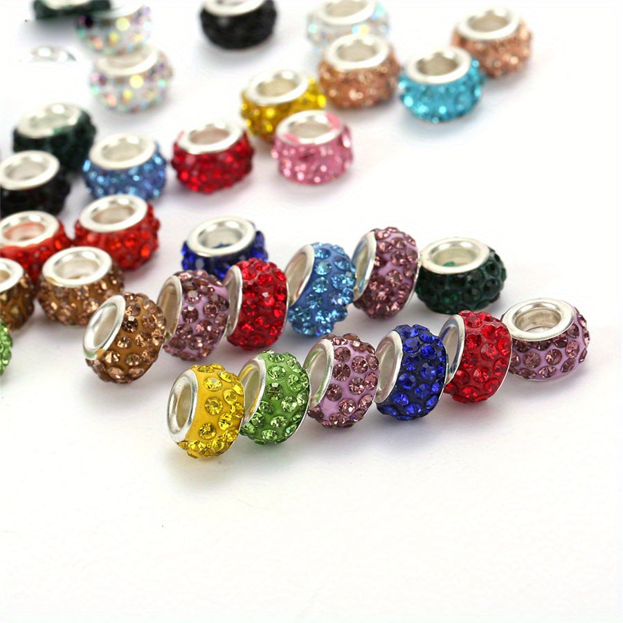 10pcs Colorful Big Hole Rhinestone Spacer Beads