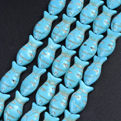 12×23mm Turquoise Blue Fish Stone Beads