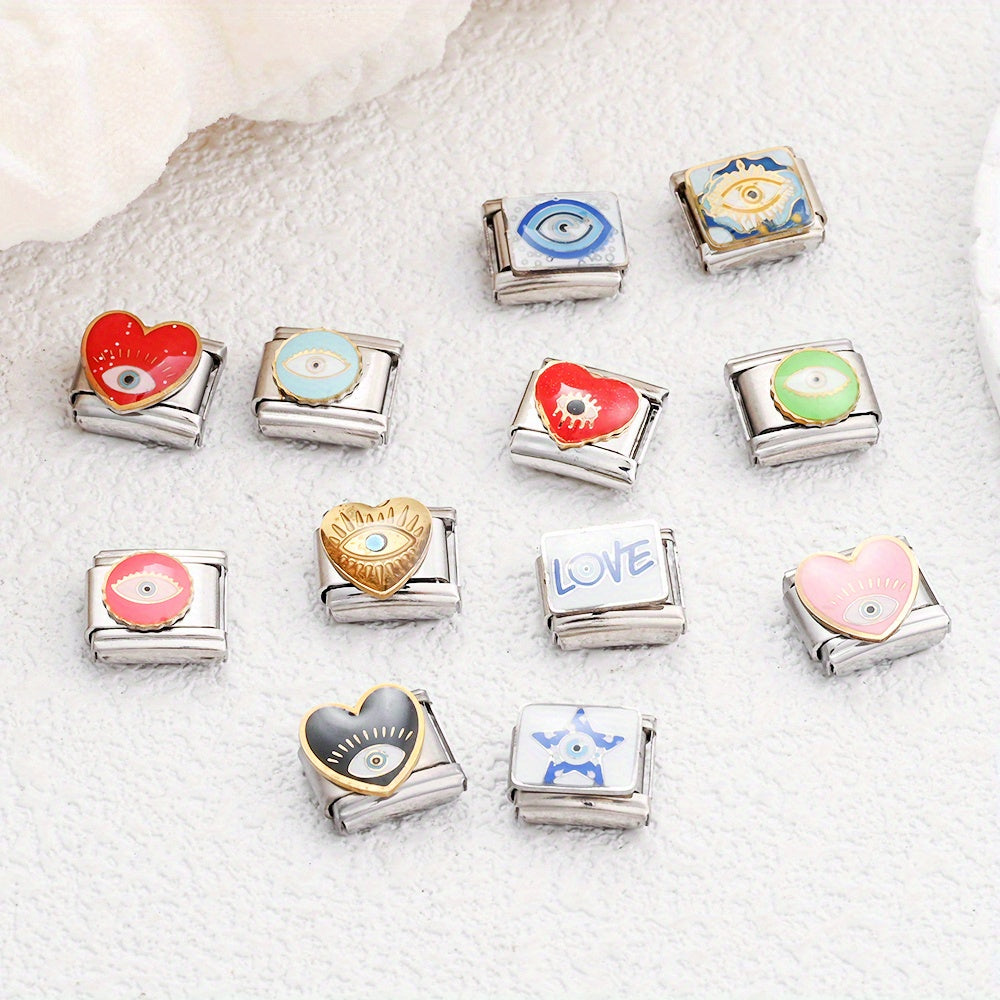 1pc 9x10mm Stainless Steel Evil Eye Module Charm Bead