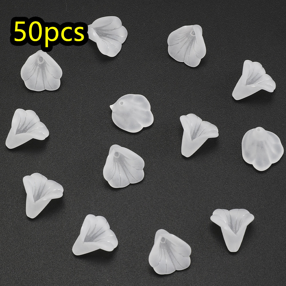 50pcs/set White Frosted Acrylic Flower Beads