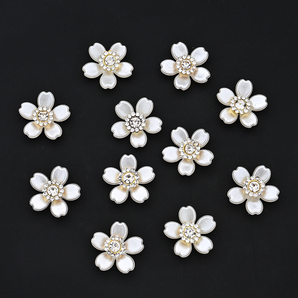 20pcs 18mm White Rhinestone Acrylic Flower Flatback Beads