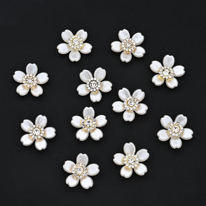 20pcs 18mm White Rhinestone Acrylic Flower Flatback Beads