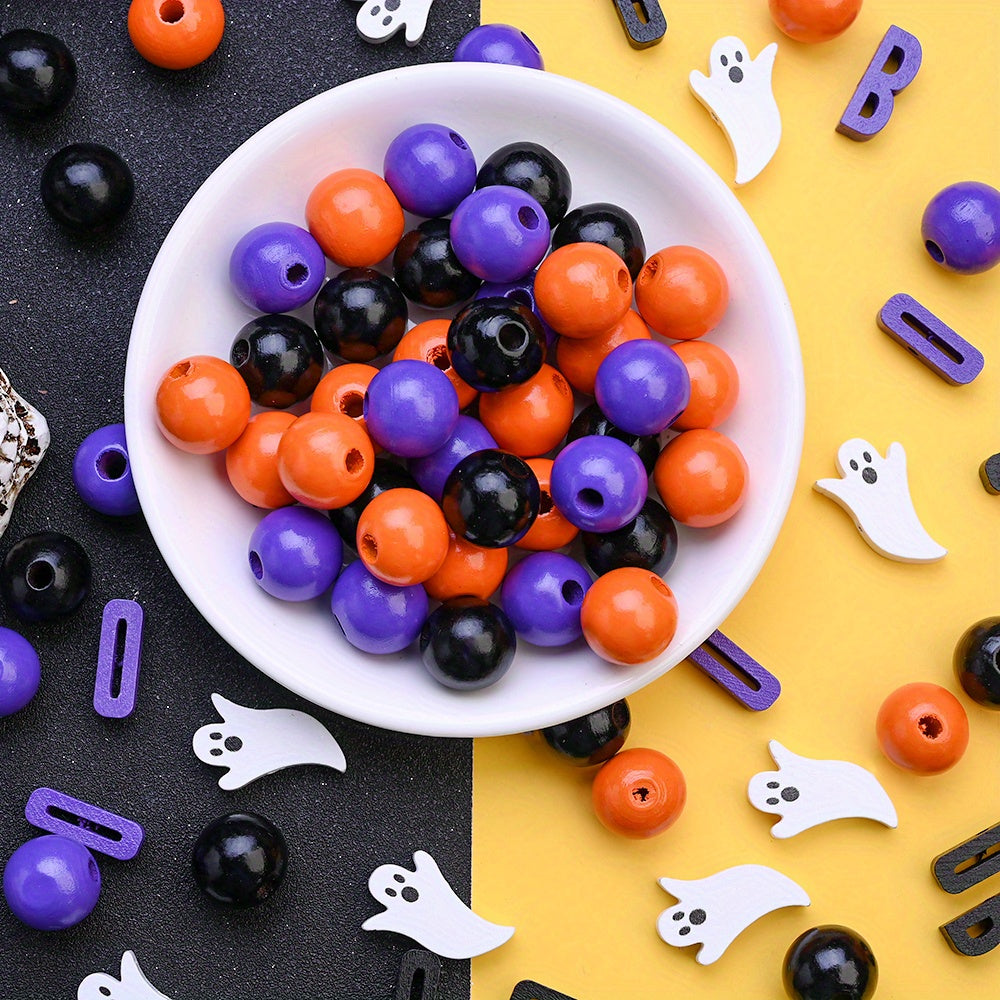 Halloween Wood Ghost Beads Set