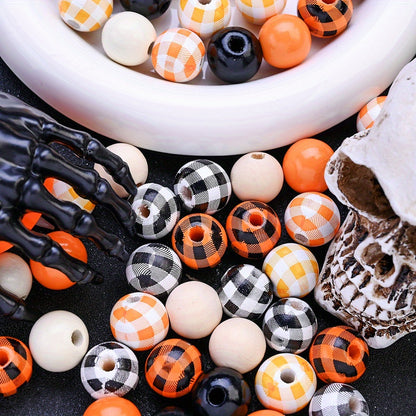 16mm Halloween Plaid Wooden Spacer Beads