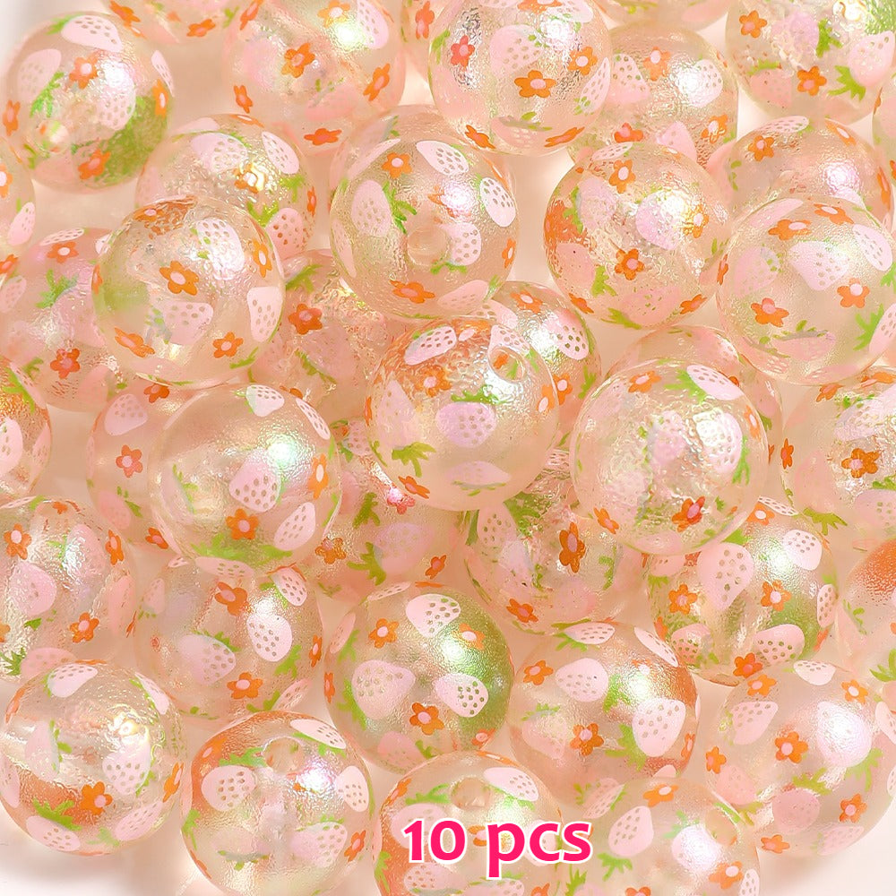 16mm Matte Resin Strawberry Print Beads