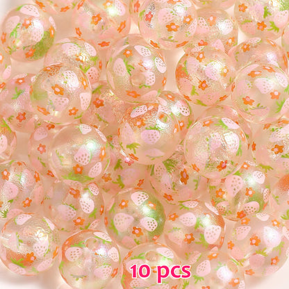 16mm Matte Resin Strawberry Print Beads