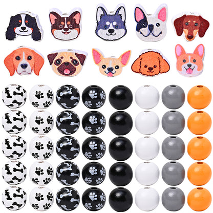 Dog-Themed Wooden Beads