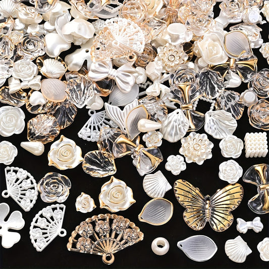 30g White Golden Acrylic Flower Beads