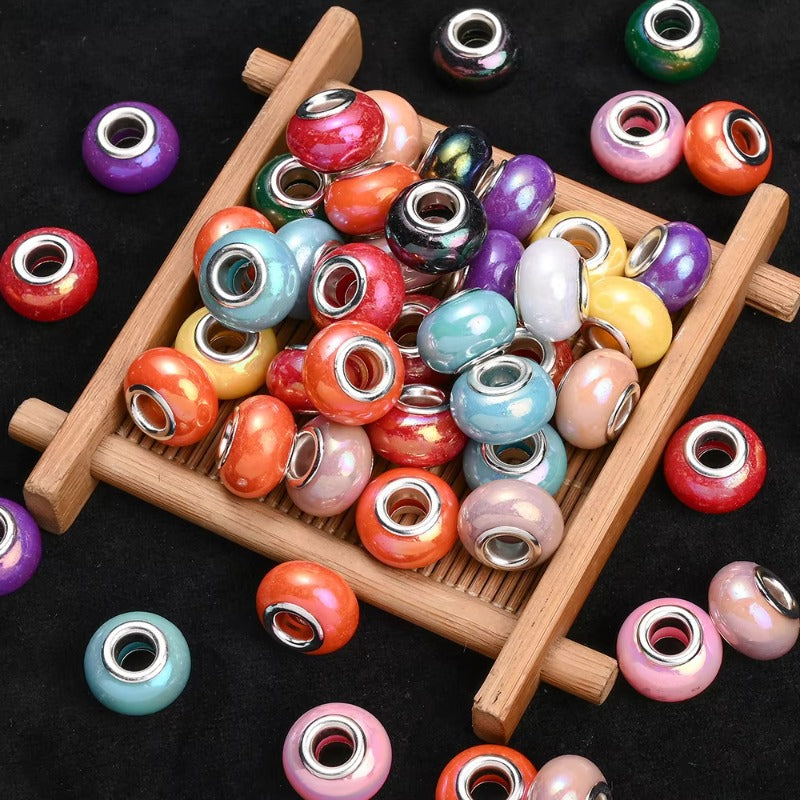 50pcs Large Hole Flat Round Acrylic Beads