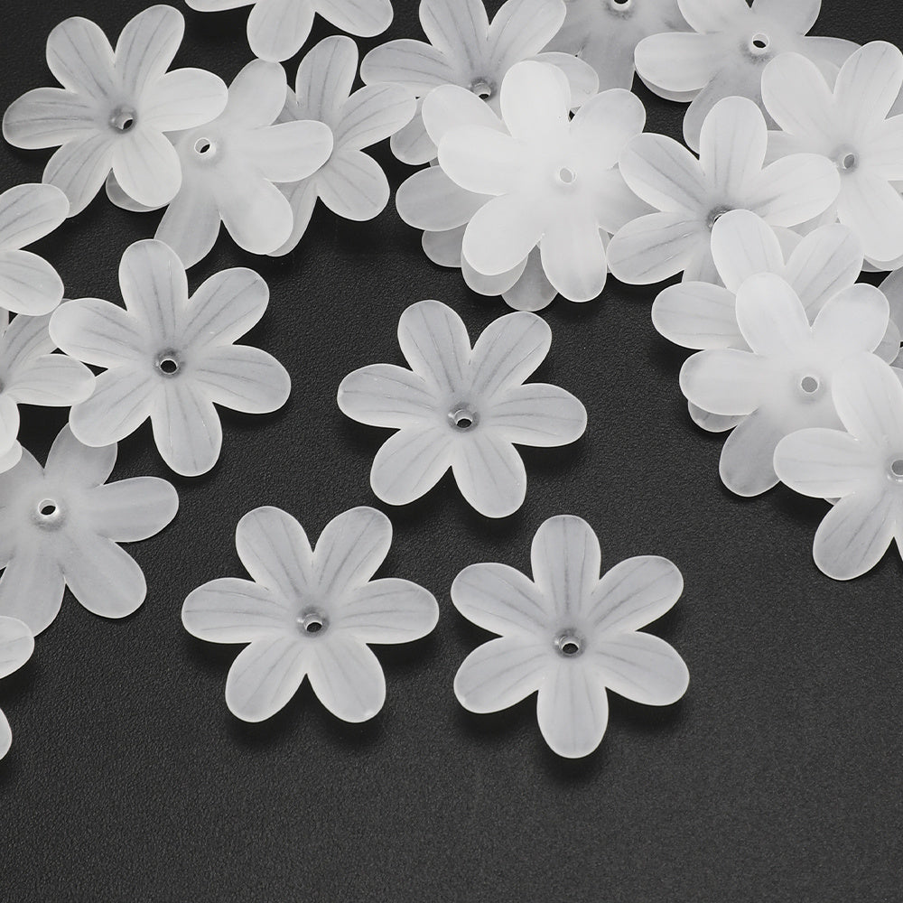 White Frosted Flower Acrylic Beads