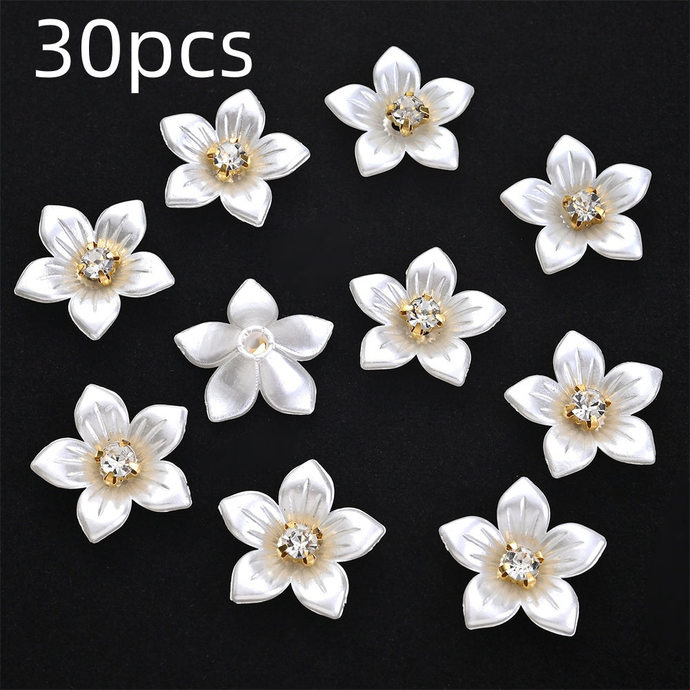 White Flower Rhinestone Flatback Beads