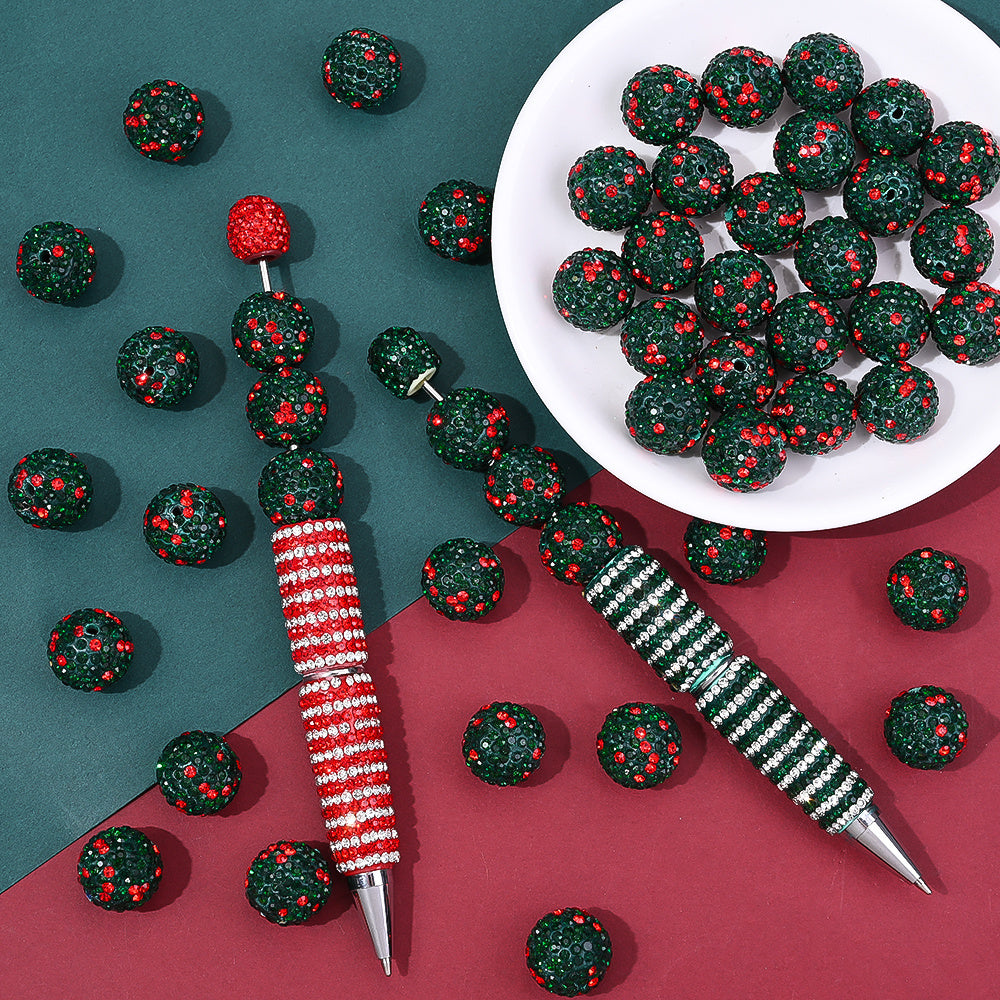 16mm Green Christmas Rhinestone Beads