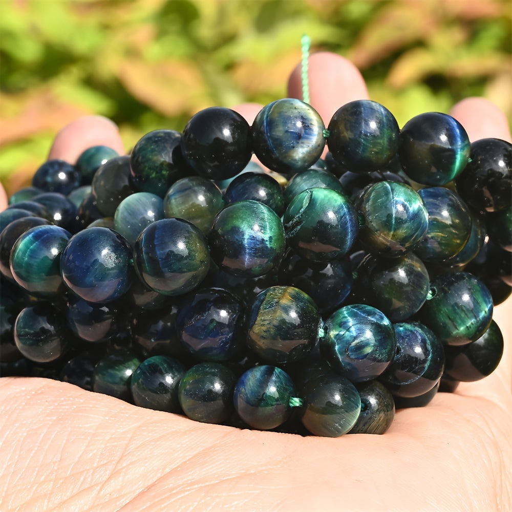 Natural Stone Blue and Green Gradient Tiger Eye Round Beads