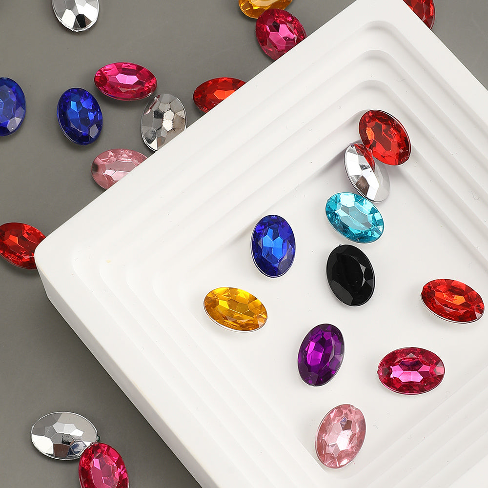 100pcs Oval Rhinestone Flat Back Acrylic Beads