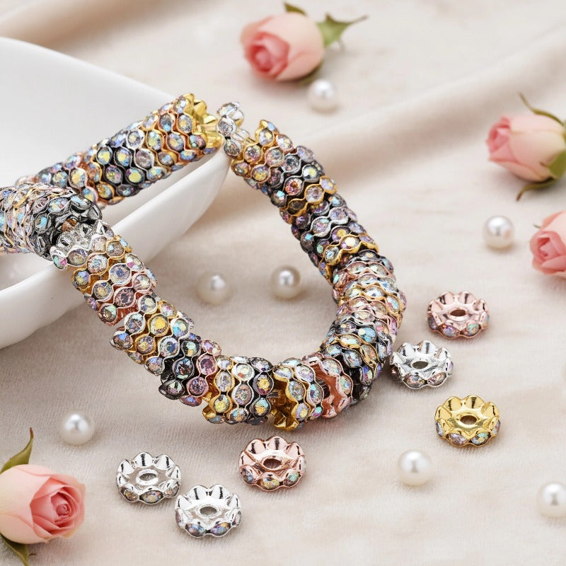 30/50pcs 12mm Wave Rhinestone Alloy Spacer Beads