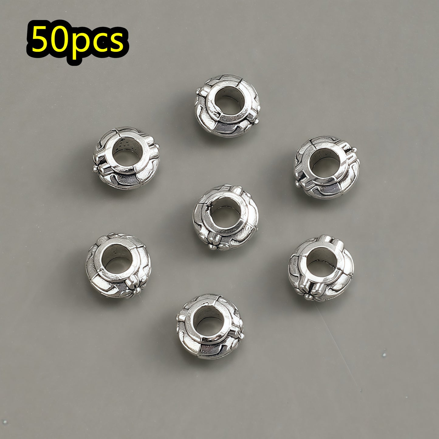50pcs/set Pattern Engraved Golden & Silvery Spacer Beads
