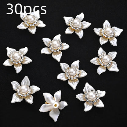 White Flower Rhinestone Flatback Beads