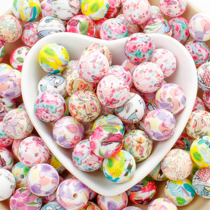 30/50pcs 15mm Floral Pattern Silicone Beads