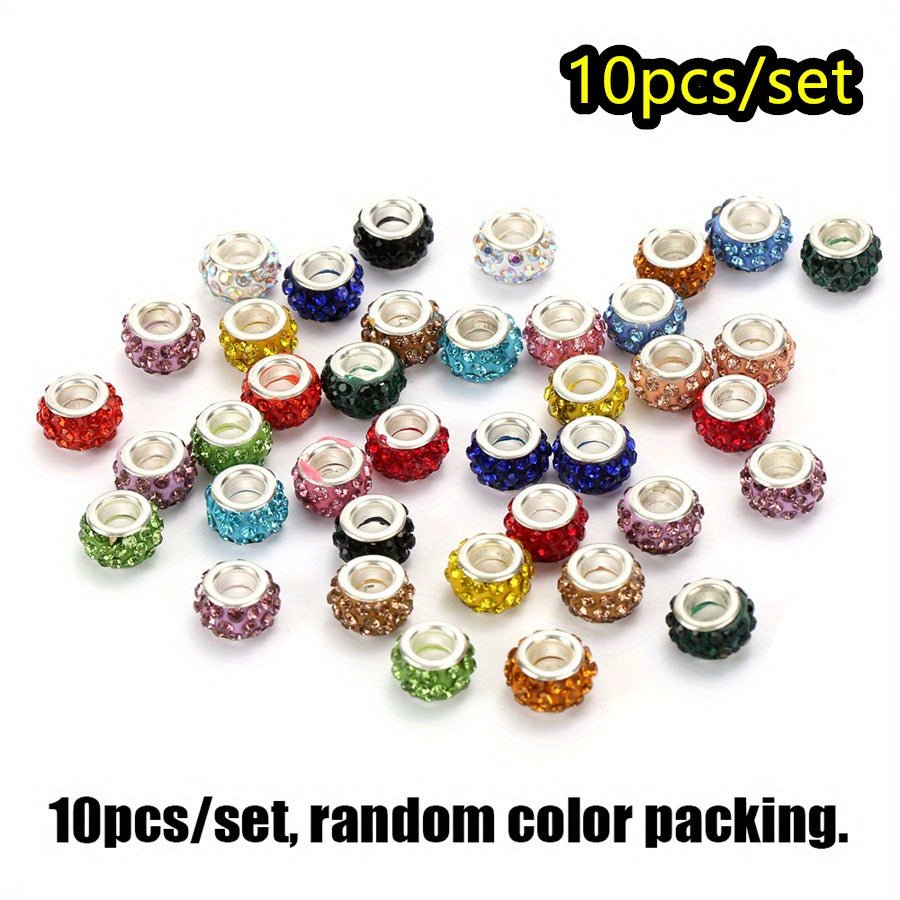 10pcs Colorful Big Hole Rhinestone Spacer Beads