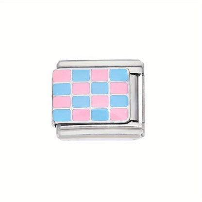 1pc 9x10mm Stainless Steel Checkerboard Module Charm Bead