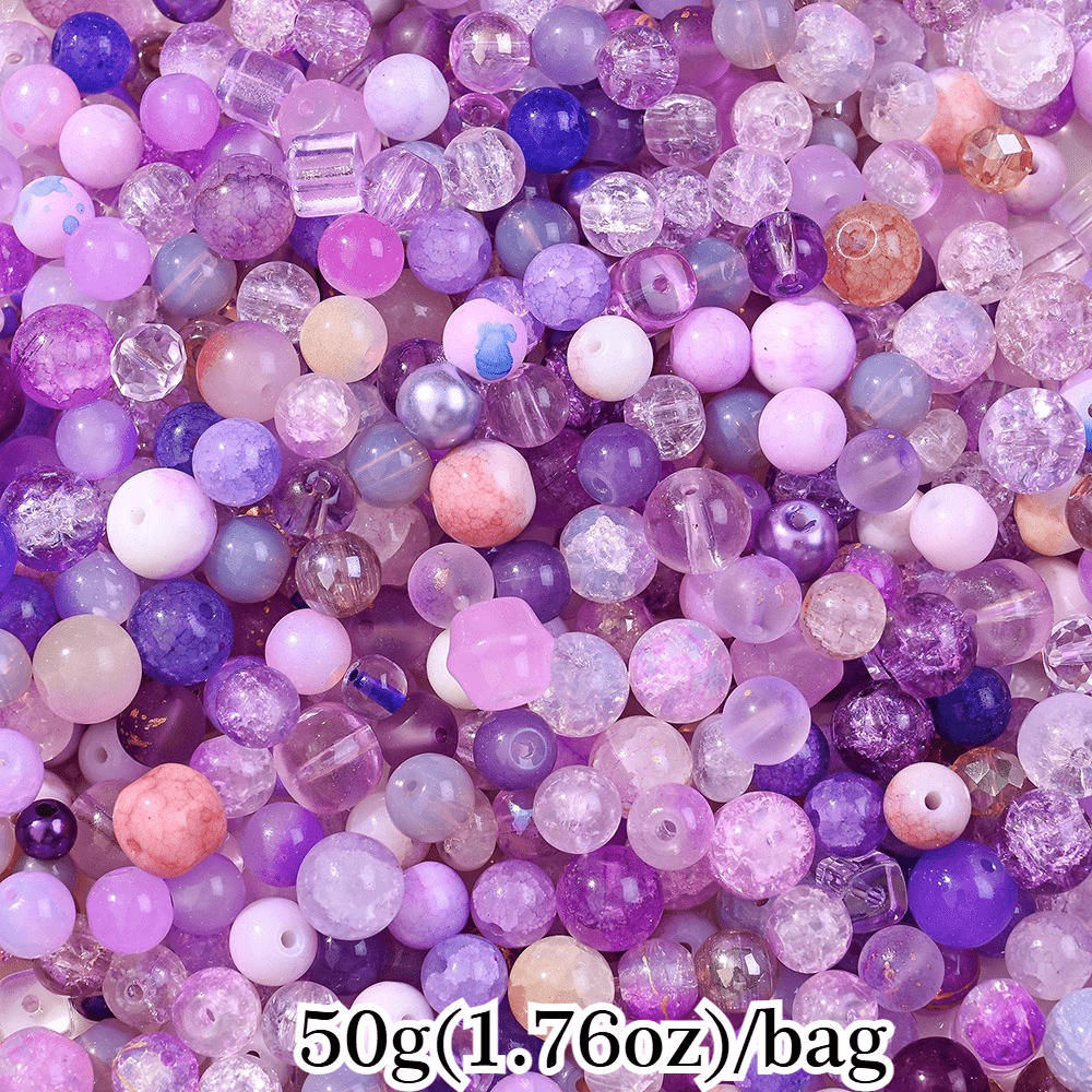 50g 3-12mm Multi-Style Glass Round Beads