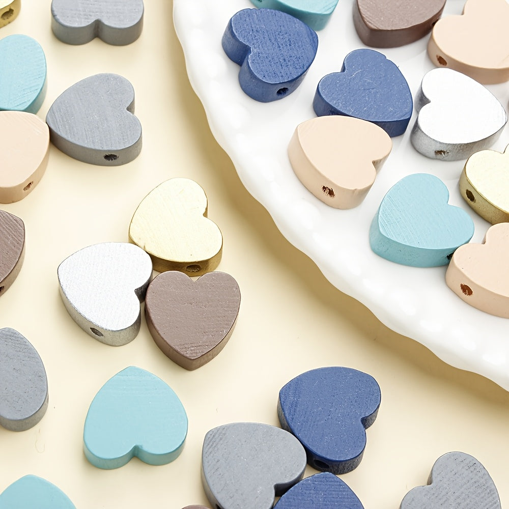 Morandi Mixed Color Heart Wooden Beads