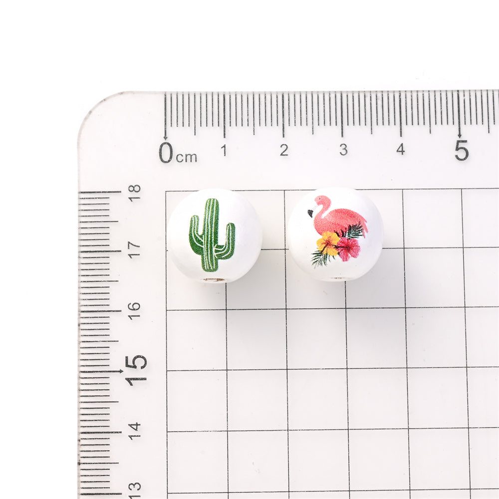 16mm Fruit-Themed Printed Wooden Beads, 10pcs