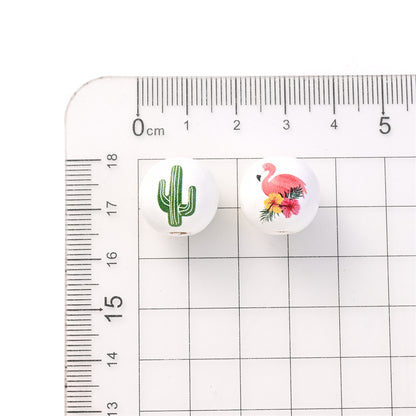 16mm Fruit-Themed Printed Wooden Beads, 10pcs