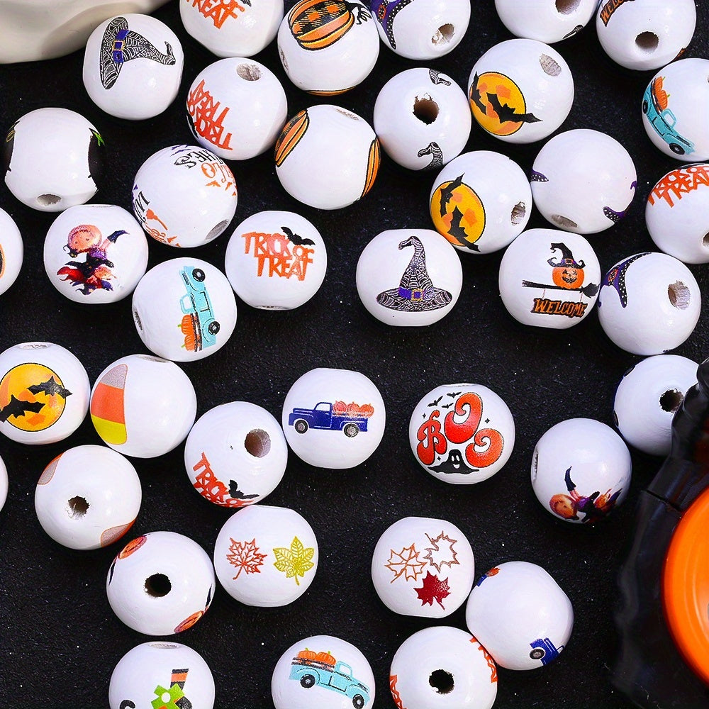 15mm Halloween Wooden Pattern Beads