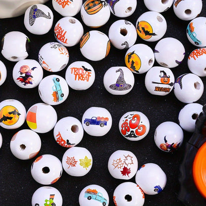 15mm Halloween Wooden Pattern Beads