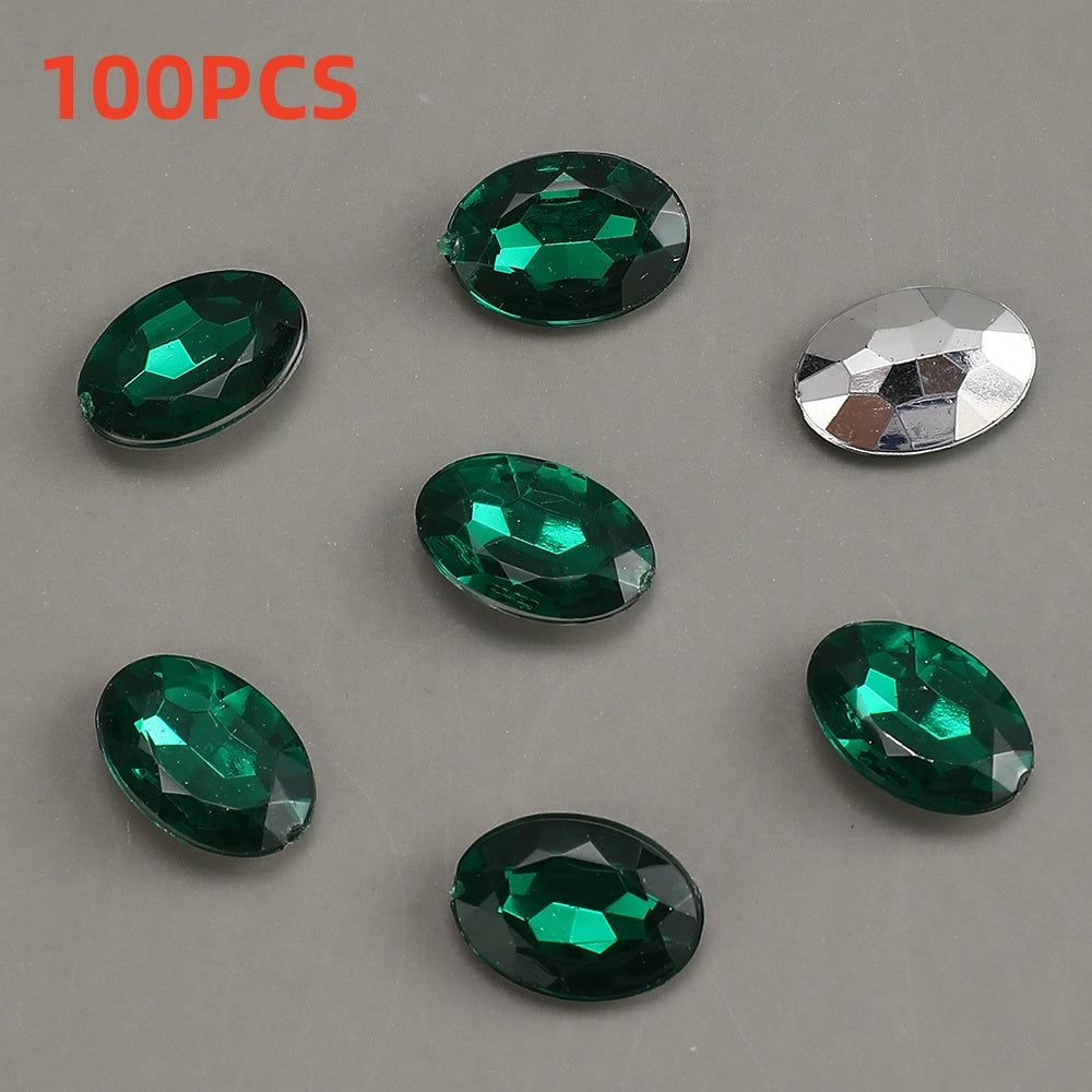 100pcs Oval Rhinestone Flat Back Acrylic Beads