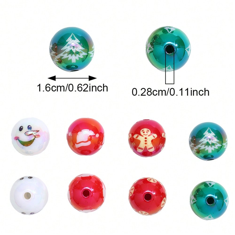16mm Shiny UV Christmas Tree & Snowman Round Beads, 10pcs/Set