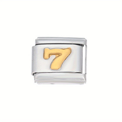 1pc 9x10mm Golden Stainless Steel Number Bead