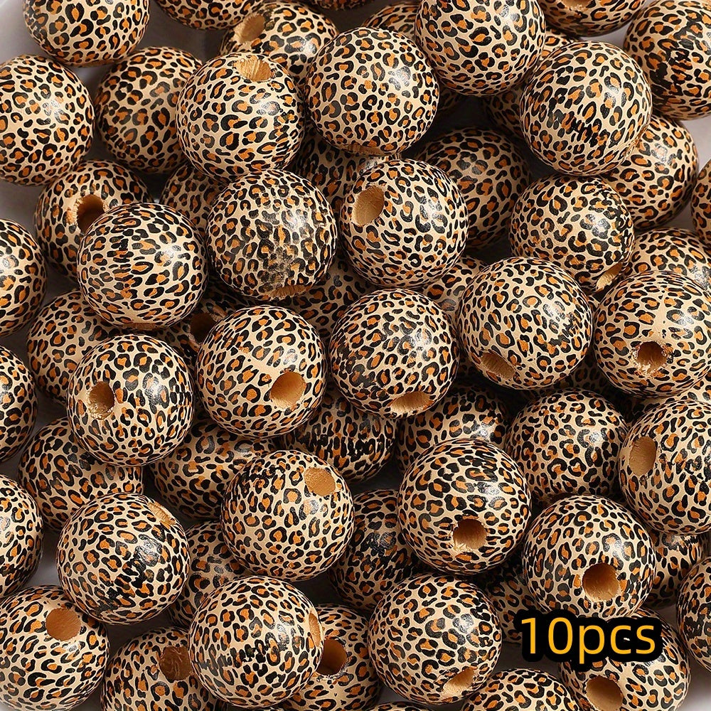10pcs 16mm Leopard Print Wooden Beads