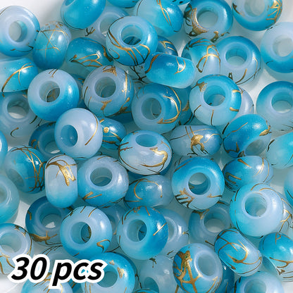 30pcs 9x14mm Golden Line Gradient Acrylic Round Beads