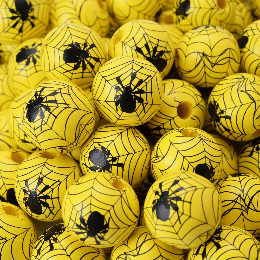 Halloween Spider Pattern Wooden Beads