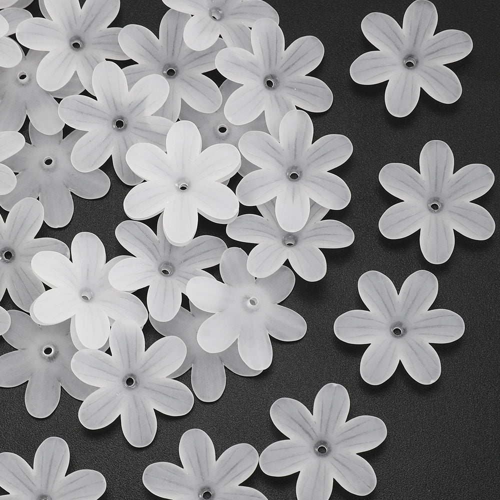 White Frosted Flower Acrylic Beads
