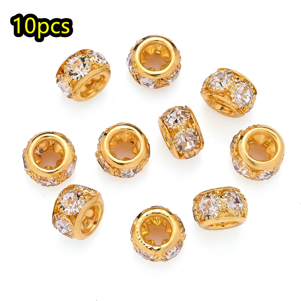 10pcs AB-Coated Large Hole Rhinestone Metal Spacer Beads