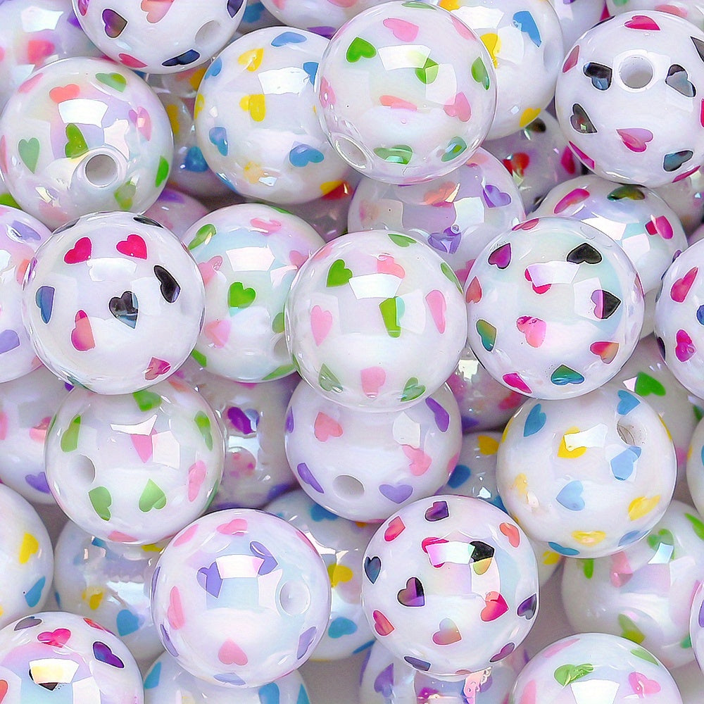 16mm Heart Pattern Acrylic Round Beads