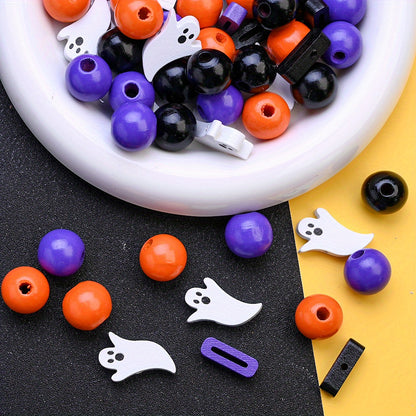 Halloween Wood Ghost Beads Set