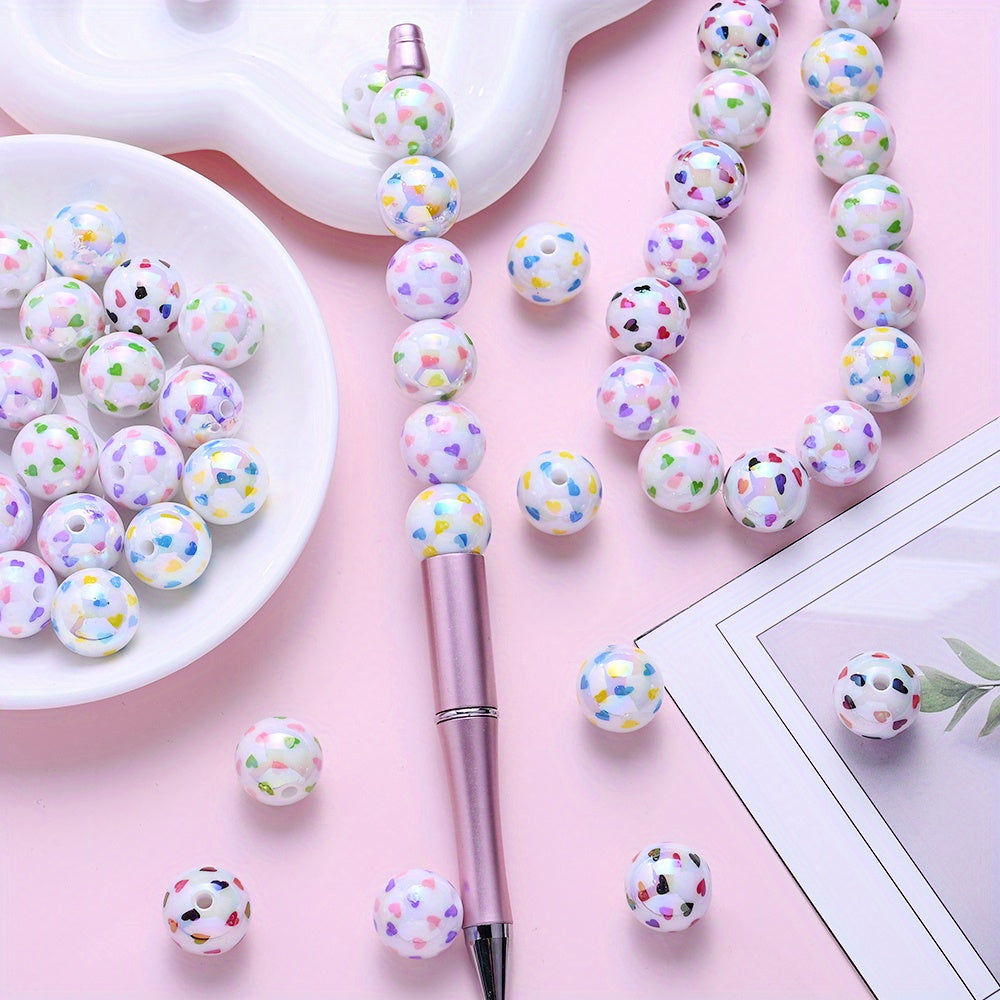 16mm Heart Pattern Acrylic Round Beads
