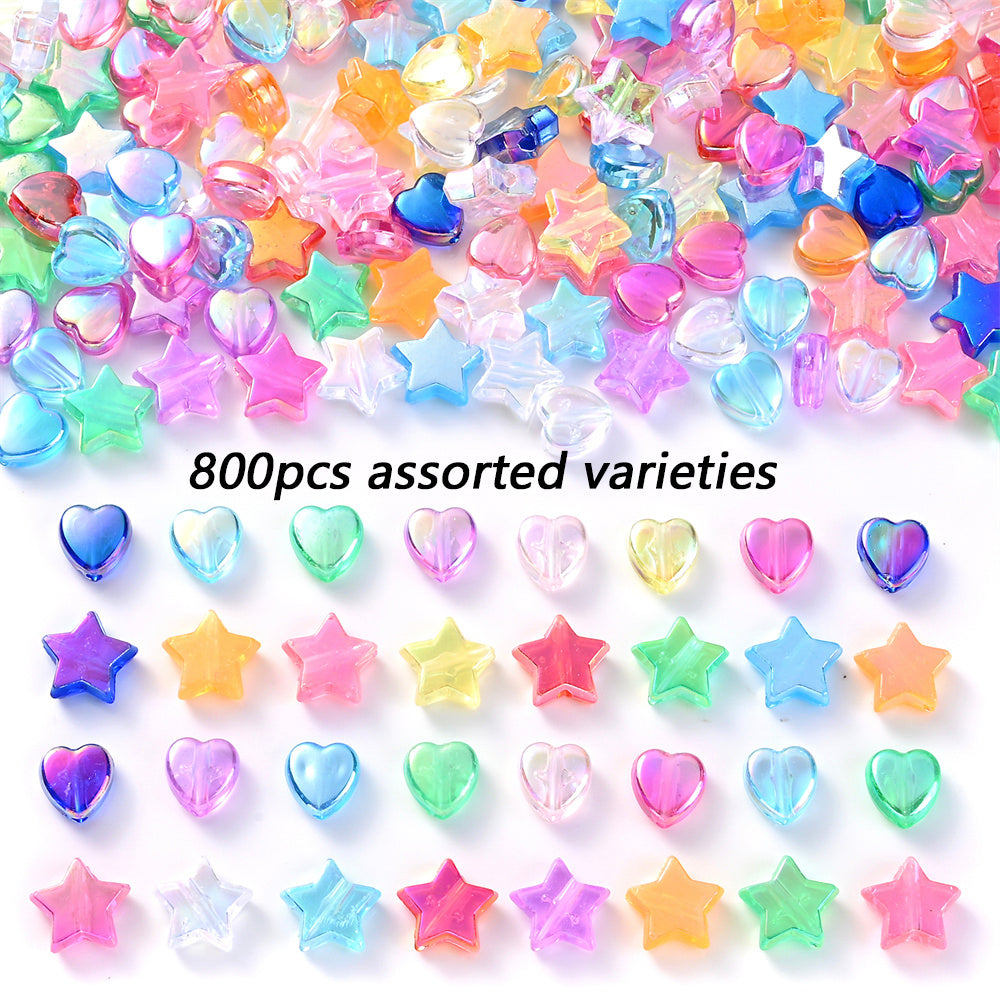 AB Color Acrylic Heart and Star Spacer Beads