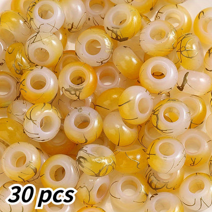 30pcs 9x14mm Golden Line Gradient Acrylic Round Beads