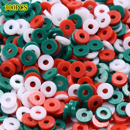300pcs 6mm Green & Red Flat Disc Clay Beads