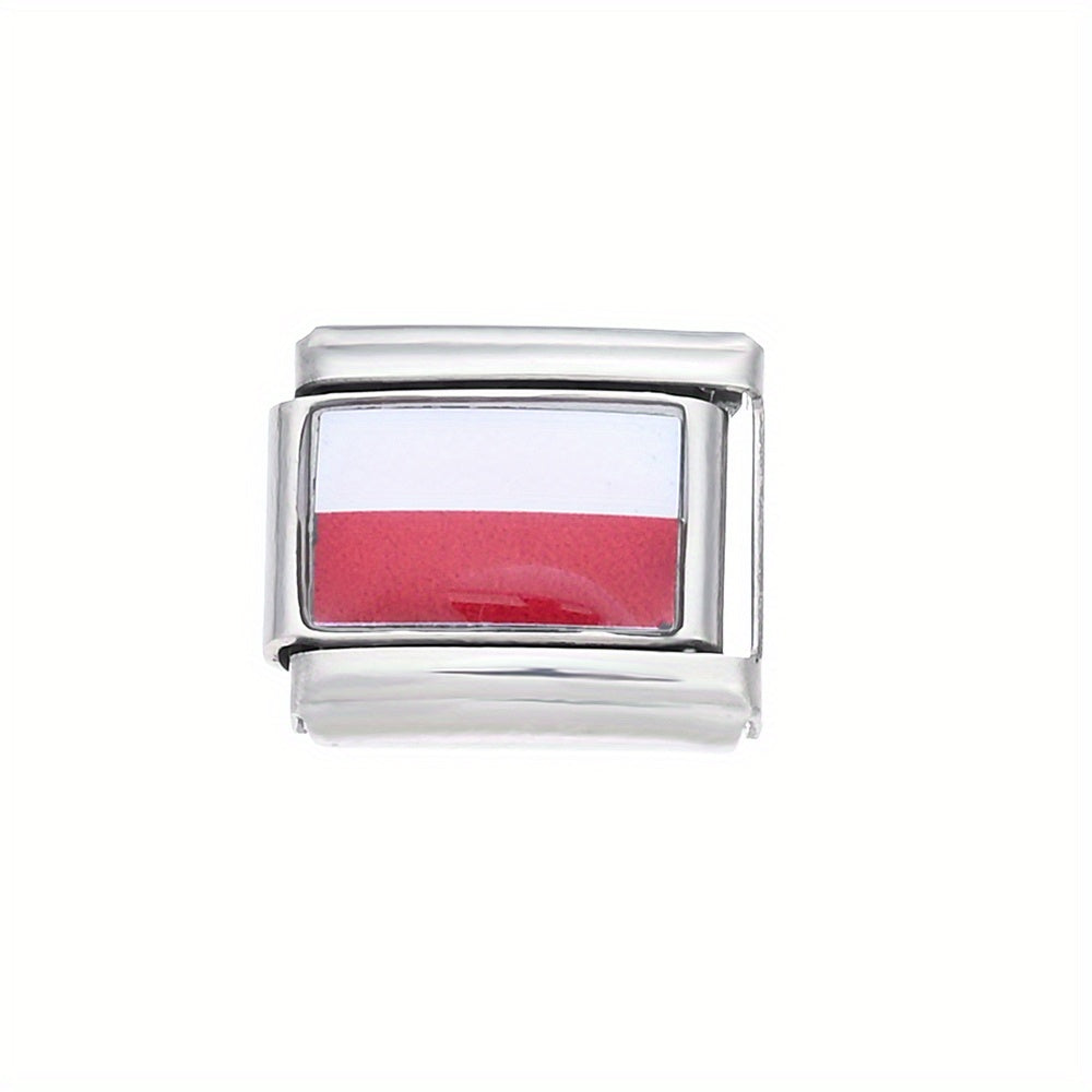 1pc 9x10mm Stainless Steel World Flag Module Charm Bead